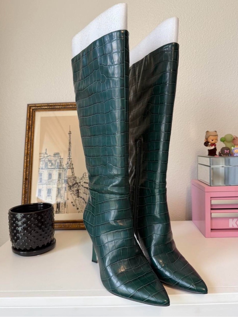 Mix No. 6 Dark Green Croc-Embossed Over-the-Knee Boots